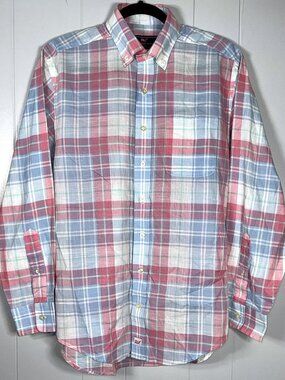 Vineyard Vines Murray Shirt Blue Pink White Plaid Long Sleeve Button-Up Shirt S